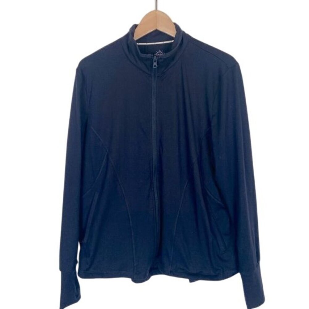 T By Talbots UPF 50+ Full Zip Sweater Zise XLP Petite Blue Mock Neck Zip Pockets